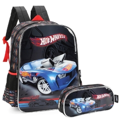 Kit Mochila Infantil Costas e Estojo HOT WHEELS Luxcel Preto