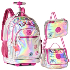 Kit Mochila de Rodinhas Holográfica OFICIAL LULUCA