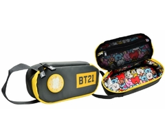 KIT MOCHILA DE COSTAS E ESTOJO EM NYLON CINZA BT21 OFICIAL - loja online