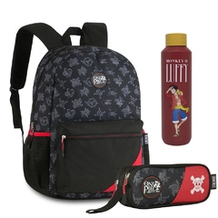 Kit Mochila Costas Estojo Garrafa Térmica Oficial ONE PIECE