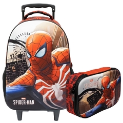 Kit Mochila Rodinhas e Estojo Box Spider Man Homem Aranha 3D