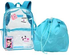 KIT MOCHILA E ESTOJO TRANSPARENTE OFICIAL LULUCA LU3194 AZUL - comprar online