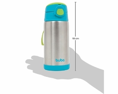 GARRAFA TÉRMICA INOX PAREDE DUPLA COM CANUDO AZUL 400ML BUBA na internet