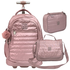 Kit Mochila de Rodinhas Crinkle Rebecca Bonbon RB2417 Rosa