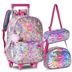 Kit Mochila de Rodinhas Holográfica HAPPY CLIO HL3595K