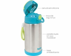 GARRAFA TÉRMICA INOX PAREDE DUPLA COM CANUDO AZUL 400ML BUBA - comprar online