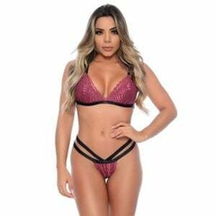 Conjunto Strappy sem Bojo em Renda Floral Patitex