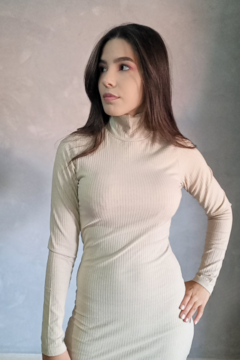 VESTIDO DE VISCOSE ROMA AREIA - Bevenucci