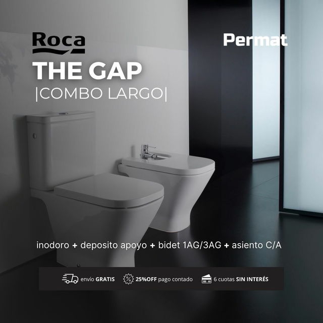 Combo Juego Baño Roca The Gap Inodoro Largo Deposito, Bidét y tapa