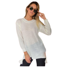 Sweater Tejido Fino Largo con Pompones - comprar online