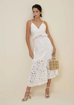 Vestido Morena Rosa Midi Decote V Detalhe Regulador Off White | MORENA ROSA