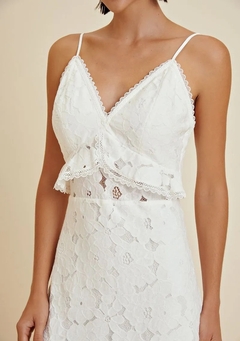 Vestido Morena Rosa Midi Decote V Detalhe Regulador Off White | MORENA ROSA - comprar online