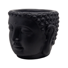Maravilhoso Cachepot de cimento preto com a Face Rosto de Buda Sidarta Tailandês de cimento cinza branco . Buda contemplativo e meditativo para cantinho zen . Vaso para plantas de Buddah Sidatra