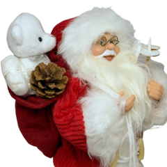 Boneco de Papai Noel para Decoração de natal equipamento de esqui segurando ursinho branco | Enfeite natalino de Natal 2022 luxo de sala final do ano | Papai Noel realista vermelho segurando saco com presentes árvore e frutas silvestres com roupa de lã e 