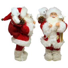 Boneco de Papai Noel para Decoração de natal equipamento de esqui segurando ursinho branco | Enfeite natalino de Natal 2022 luxo de sala final do ano | Papai Noel realista vermelho segurando saco com presentes árvore e frutas silvestres com roupa de lã e 