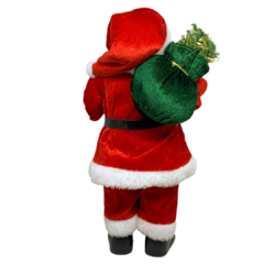 Boneco de Papai Noel para Decoração com tradicional vermelho da noite de natal | Enfeite natalino de Natal 2022 luxo de sala final do ano | Papai Noel realista segurando saco verde de presentes e frutas silvestres com roupa de lã e de pele chique