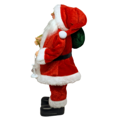 Boneco de Papai Noel para Decoração com tradicional vermelho da noite de natal | Enfeite natalino de Natal 2022 luxo de sala final do ano | Papai Noel realista segurando saco verde de presentes e frutas silvestres com roupa de lã e de pele chique