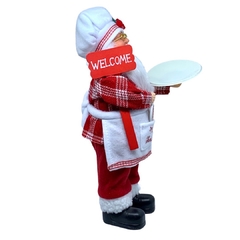 Boneco de Papai Noel Chef de Cozinha Mestre Cuca para Decoração de natal  segurando bandeja e usando avental e chapéu de cozinheiro | Enfeite natalino de Natal 2022 luxo de sala final do ano | Papai Noel realista vermelho com roupa de lã e de pele chique