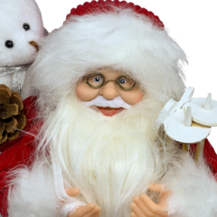 Boneco de Papai Noel para Decoração de natal equipamento de esqui segurando ursinho branco | Enfeite natalino de Natal 2022 luxo de sala final do ano | Papai Noel realista vermelho segurando saco com presentes árvore e frutas silvestres com roupa de lã e 