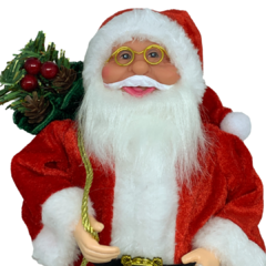 Boneco de Papai Noel para Decoração com tradicional vermelho da noite de natal | Enfeite natalino de Natal 2022 luxo de sala final do ano | Papai Noel realista segurando saco verde de presentes e frutas silvestres com roupa de lã e de pele chique