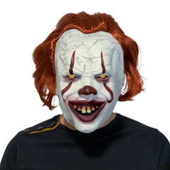 Mascara Realista de fantasia do Palhaço Pennywise com Cabelo implantados e olhos acendem em LED . Máscara de terror para fantasia luxo de Halloween  . Máscara de filme terror Halloween dia das bruxas cosplay carnaval Fantasias 