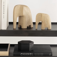 Estatueta de Elefante geométrico minimalista abstrato de resina bege no padrão madeira, lindo atual , moderno e contemporâneo , essencial para quem tem bom gosto. objeto de decoração para sala , nicho , mesa , estante , casa , escritório 