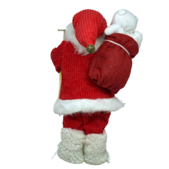 Boneco de Papai Noel para Decoração de natal equipamento de esqui segurando ursinho branco | Enfeite natalino de Natal 2022 luxo de sala final do ano | Papai Noel realista vermelho segurando saco com presentes árvore e frutas silvestres com roupa de lã e 