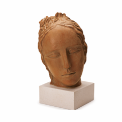 Lindo busto de mulher de resina marrom, escultura com rosto face feminina em cor terracota . Busto neoclássico romano com releitura moderna .  Estatueta Escultura com rosto face delicada de mulher contemporânea. 