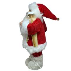 Boneco de Papai Noel para Decoração de natal equipamento de esqui segurando ursinho branco | Enfeite natalino de Natal 2022 luxo de sala final do ano | Papai Noel realista vermelho segurando saco com presentes árvore e frutas silvestres com roupa de lã e 