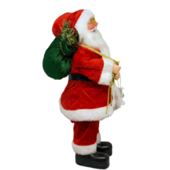 Boneco de Papai Noel para Decoração com tradicional vermelho da noite de natal | Enfeite natalino de Natal 2022 luxo de sala final do ano | Papai Noel realista segurando saco verde de presentes e frutas silvestres com roupa de lã e de pele chique