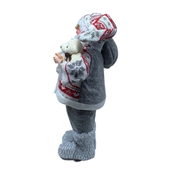 Boneco de Papai Noel para Decoração de Natal com blusa de tricot lã e botas de pele| Enfeite trico natalino de Natal 2022 luxo de sala final do ano | Papai Noel realista vermelho cinza e branco segurando saco segurando ursinho com presentes árvore e fruta