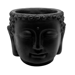 Maravilhoso Cachepot de cimento preto com a Face Rosto de Buda Sidarta Tailandês de cimento cinza branco . Buda contemplativo e meditativo para cantinho zen . Vaso para plantas de Buddah Sidatra