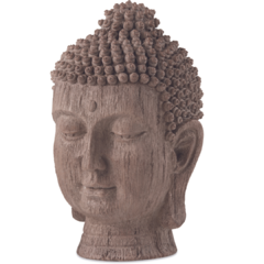 Escultura com a Face Rosto de Buda Tailandês no padrão de madeira feita de resina . Buddah contemplativo e meditativo. Decoração para estante , mesa de trabalho , cantinho zen , nicho , home office 