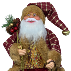 Boneco Papai Noel Luxo com Roupa Vinho e Dourado com Bordado Dourado - 33 cm - Enfeite de Natal 2023 - Decoração Natalina Especial - Usa e Decora | Decoração com Beleza, Qualidade e Personalidade