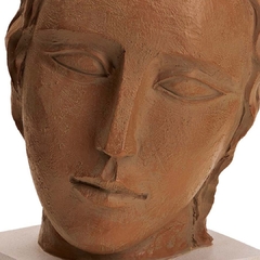 Lindo busto de mulher de resina marrom, escultura com rosto face feminina em cor terracota . Busto neoclássico romano com releitura moderna .  Estatueta Escultura com rosto face delicada de mulher contemporânea. 