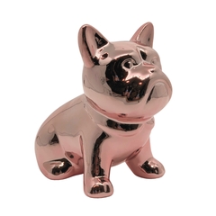 Escultura Cachorro Buldogue Cromado de Porcelana - Rose Gold
