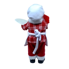 Boneco de Papai Noel Chef de Cozinha Mestre Cuca para Decoração de natal  segurando bandeja e usando avental e chapéu de cozinheiro | Enfeite natalino de Natal 2022 luxo de sala final do ano | Papai Noel realista vermelho com roupa de lã e de pele chique