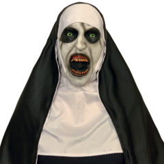 Máscara Realista A Freira Valak de Invocação do Mal de Látex com Véu Preto e Colarinho Pescoceira Branca - The Nun of The Conjuring ( 2024 )