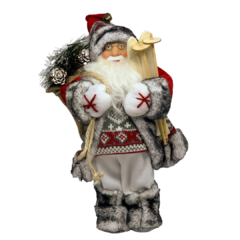 Boneco de Papai Noel para Decoração de Natal  com equipamento de esqui rústico com tricot lã e botas de pele| Enfeite natalino de Natal 2022 luxo de sala final do ano | Papai Noel realista vermelho cinza e branco segurando saco com presentes árvore e frut