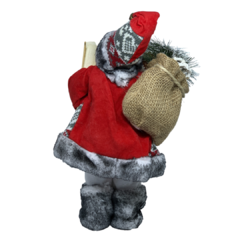 Boneco de Papai Noel para Decoração de Natal  com equipamento de esqui rústico com tricot lã e botas de pele| Enfeite natalino de Natal 2022 luxo de sala final do ano | Papai Noel realista vermelho cinza e branco segurando saco com presentes árvore e frut