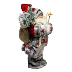 Boneco de Papai Noel para Decoração de Natal  com equipamento de esqui rústico com tricot lã e botas de pele| Enfeite natalino de Natal 2022 luxo de sala final do ano | Papai Noel realista vermelho cinza e branco segurando saco com presentes árvore e frut