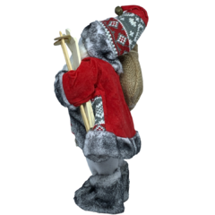 Boneco de Papai Noel para Decoração de Natal  com equipamento de esqui rústico com tricot lã e botas de pele| Enfeite natalino de Natal 2022 luxo de sala final do ano | Papai Noel realista vermelho cinza e branco segurando saco com presentes árvore e frut