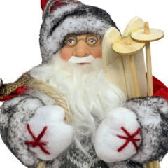 Boneco de Papai Noel para Decoração de Natal  com equipamento de esqui rústico com tricot lã e botas de pele| Enfeite natalino de Natal 2022 luxo de sala final do ano | Papai Noel realista vermelho cinza e branco segurando saco com presentes árvore e frut