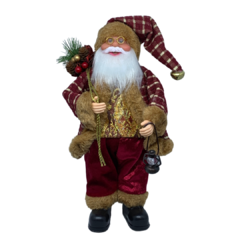 Boneco Papai Noel Luxo com Roupa Vinho e Dourado com Bordado Dourado - 33 cm - Enfeite de Natal 2023 - Decoração Natalina Especial