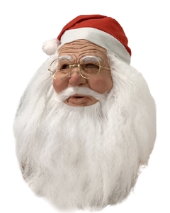 Máscara Papai Noel Realista Especial - Barba Comprida, Gorro Vermelho e Óculos Dourado - Máscara Completa para Fantasia de Papai Noel - Natal 2024