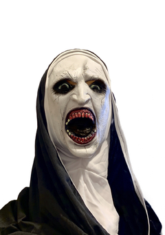 Máscara Realista A Freira Valak de Invocação do Mal de Látex com Véu Preto e Colarinho Pescoceira Branca - The Nun of The Conjuring ( 2024 )