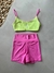 Conjunto Fitness Rosa Vibrante e Lima - Top Slim e Short Box