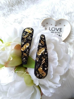 Hand Embroidered Hair Barrettes - Gold and Black