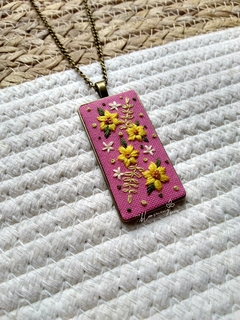 Hand embroidered rectangular pendant - Yellow flowers - buy online