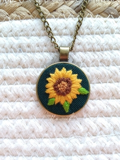 Hand embroidered pendant - Sunflower 1